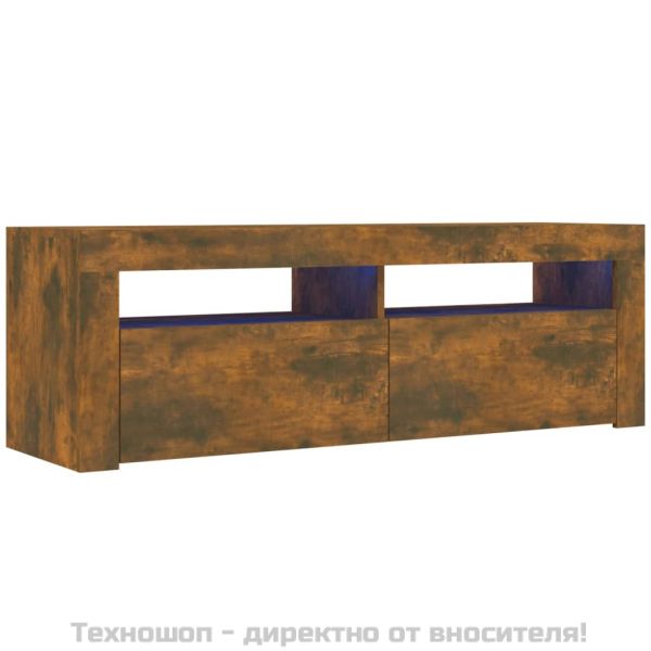 ТВ шкаф с LED осветление, опушен дъб, 120x35x40 см