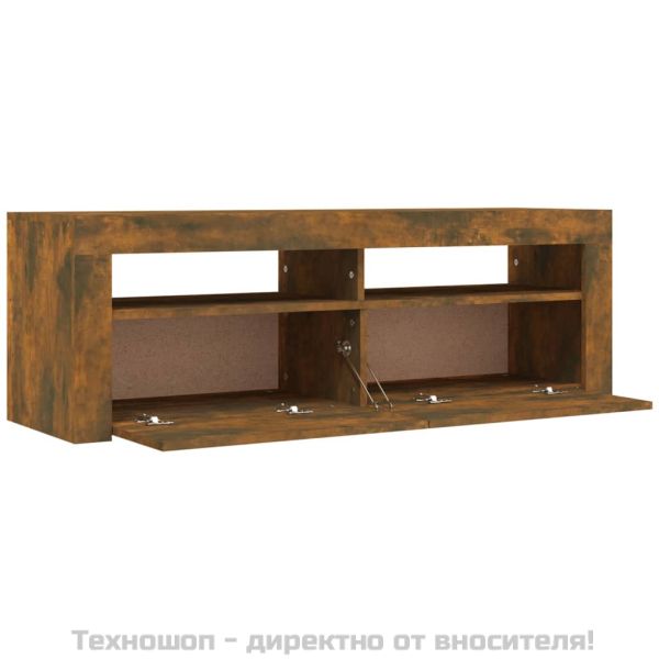ТВ шкаф с LED осветление, опушен дъб, 120x35x40 см