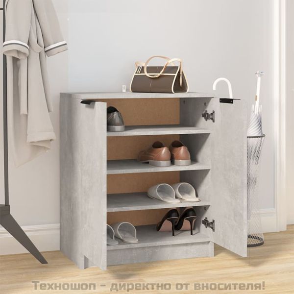 Шкаф за обувки, бетонно сив, 59x35x70 см, инженерно дърво