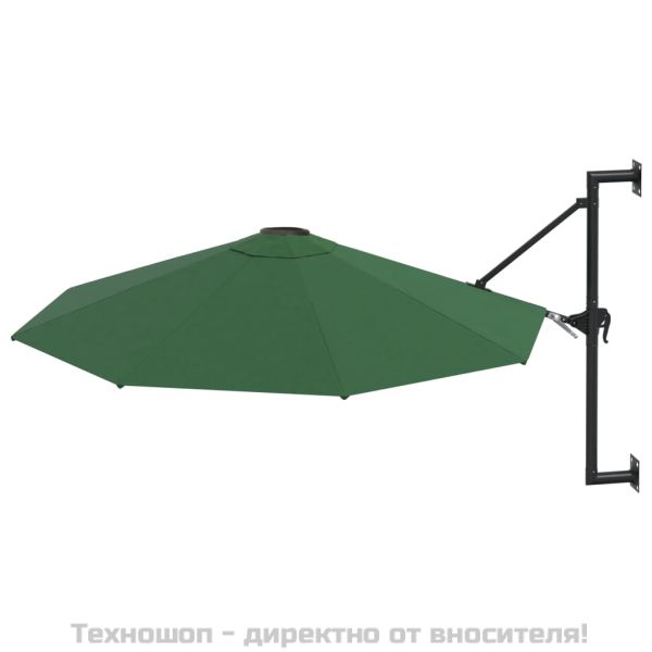 Чадър за монтаж на стена с метален прът, 300 см, зелен