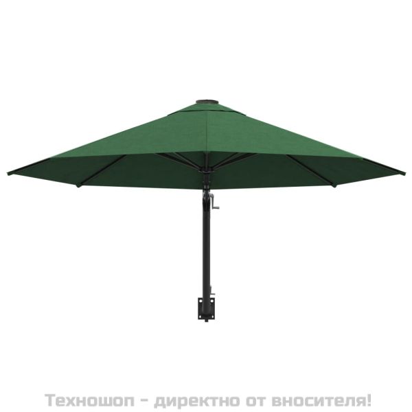 Чадър за монтаж на стена с метален прът, 300 см, зелен