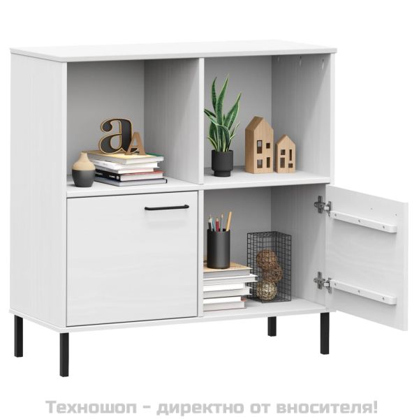 Библиотека с метални крака бяла 90x35x90,5 см дърво масив OSLO