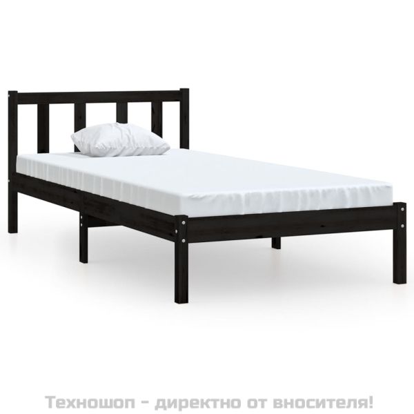 Рамка за легло, черна, бор масив, 75x190 см, Small Single