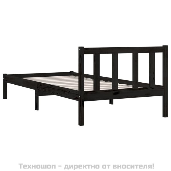 Рамка за легло, черна, бор масив, 75x190 см, Small Single