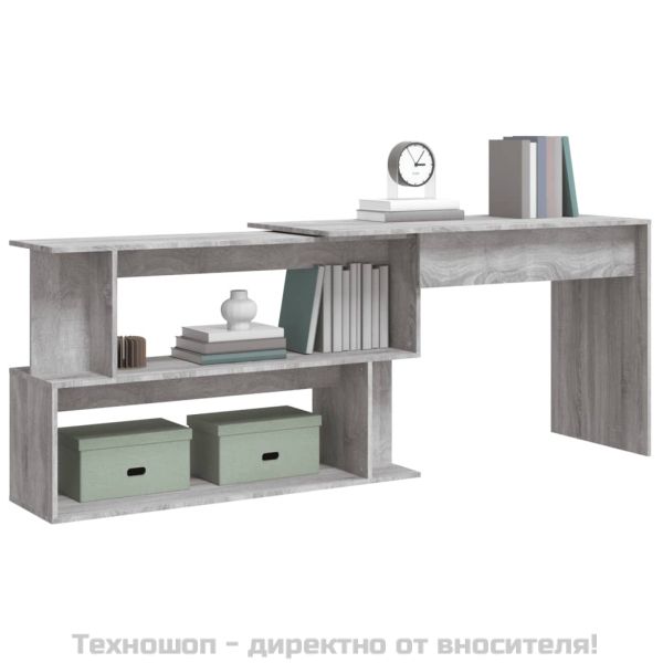 Ъглово бюро, сив сонома, 200x50x76 см, инженерно дърво