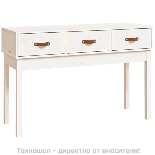 Конзолна маса, бяла, 114x40x75 см, борово дърво масив