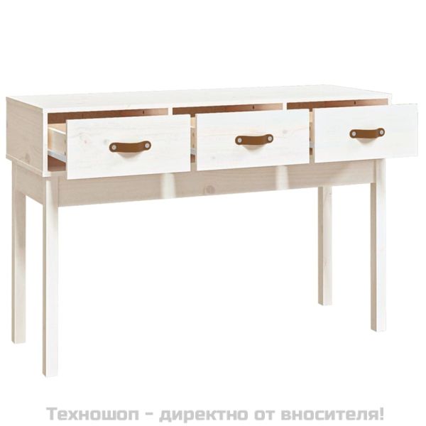 Конзолна маса, бяла, 114x40x75 см, борово дърво масив