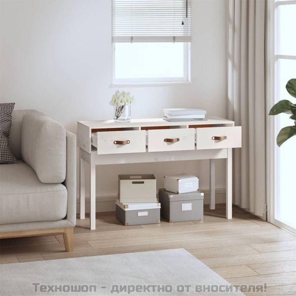 Конзолна маса, бяла, 114x40x75 см, борово дърво масив