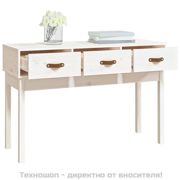 Конзолна маса, бяла, 114x40x75 см, борово дърво масив