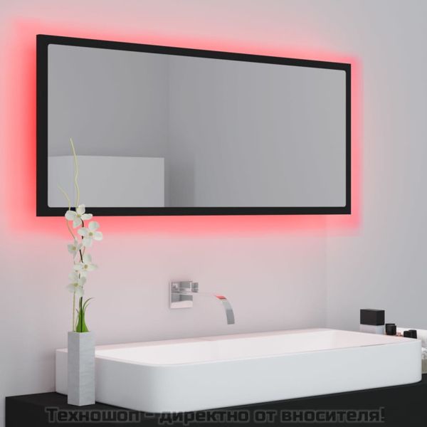 LED огледало за баня, черно, 100x8,5x37 см, акрил