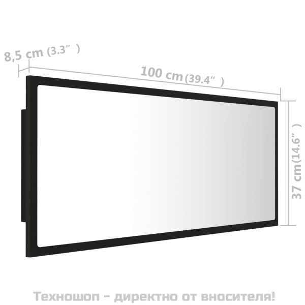 LED огледало за баня, черно, 100x8,5x37 см, акрил
