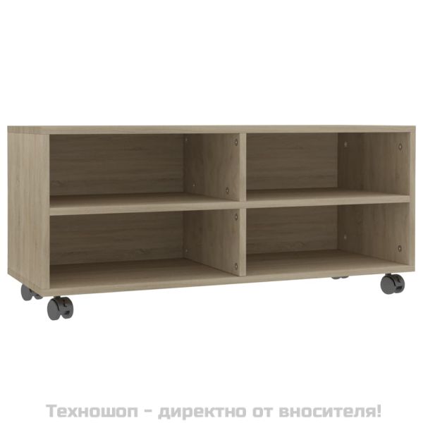 ТВ шкаф с колелца, дъб сонома, 90x35x35 см, инженерно дърво