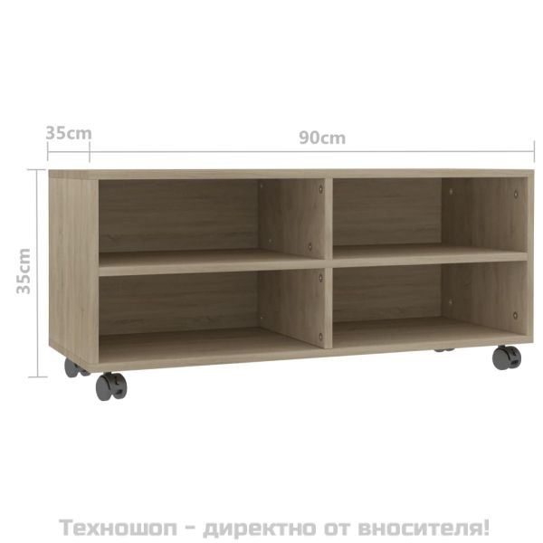 ТВ шкаф с колелца, дъб сонома, 90x35x35 см, инженерно дърво