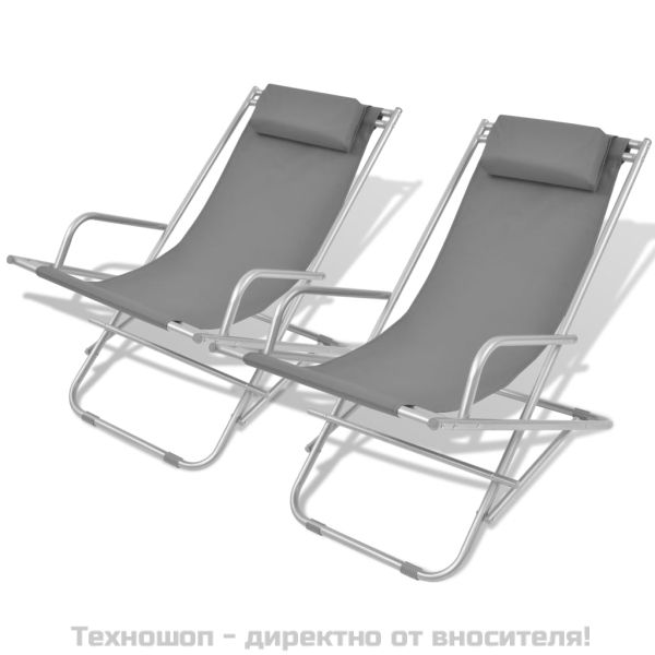 Накланящи се къмпинг столове, 2 бр, стомана, сиви