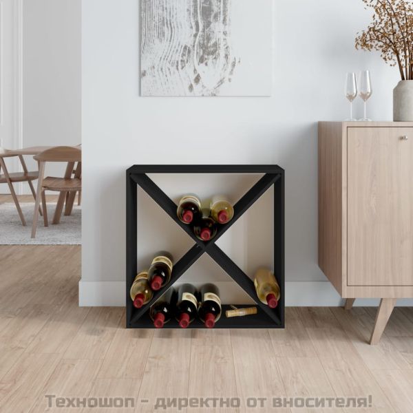 Шкаф за вино, черен, 62x25x62 см, борово дърво масив