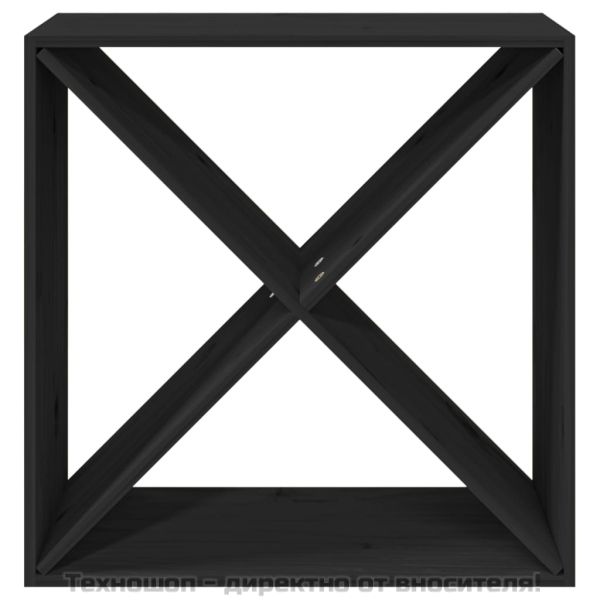 Шкаф за вино, черен, 62x25x62 см, борово дърво масив