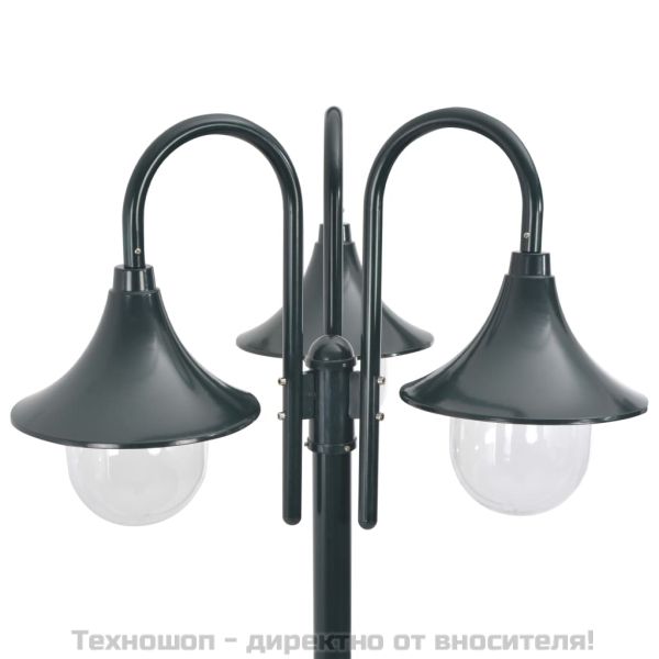 Градински стълб, E27, 220 см, алуминий, 3 фенера, тъмнозелен