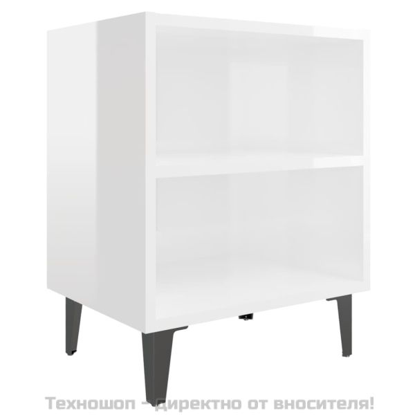 Нощно шкафче с метални крака, бял гланц, 40x30x50 см