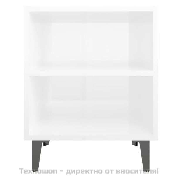 Нощно шкафче с метални крака, бял гланц, 40x30x50 см