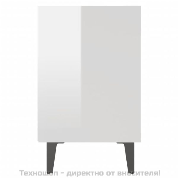 Нощно шкафче с метални крака, бял гланц, 40x30x50 см