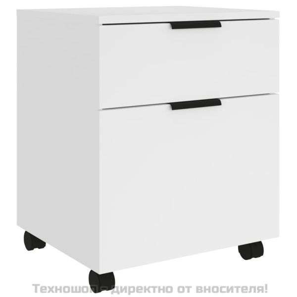 Мобилен архивен шкаф с колелца бял 45x38x54 см инженерно дърво