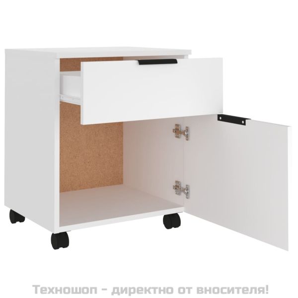 Мобилен архивен шкаф с колелца бял 45x38x54 см инженерно дърво