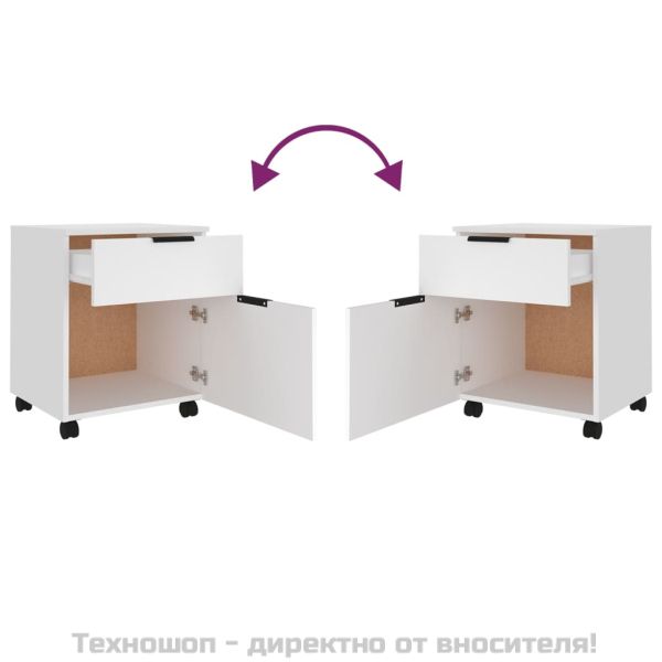 Мобилен архивен шкаф с колелца бял 45x38x54 см инженерно дърво