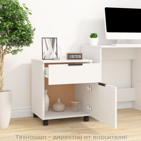 Мобилен архивен шкаф с колелца бял 45x38x54 см инженерно дърво