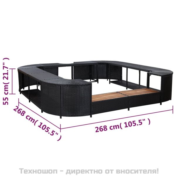 Квадратен спа съраунд, черен, 268x268x55 см, полиратан