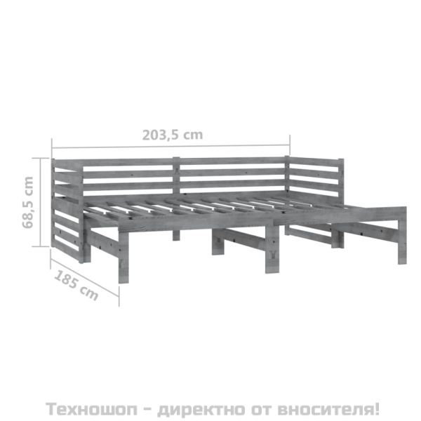 Разтегателно дневно легло, без матрак, сиво, 2x(90x200) см