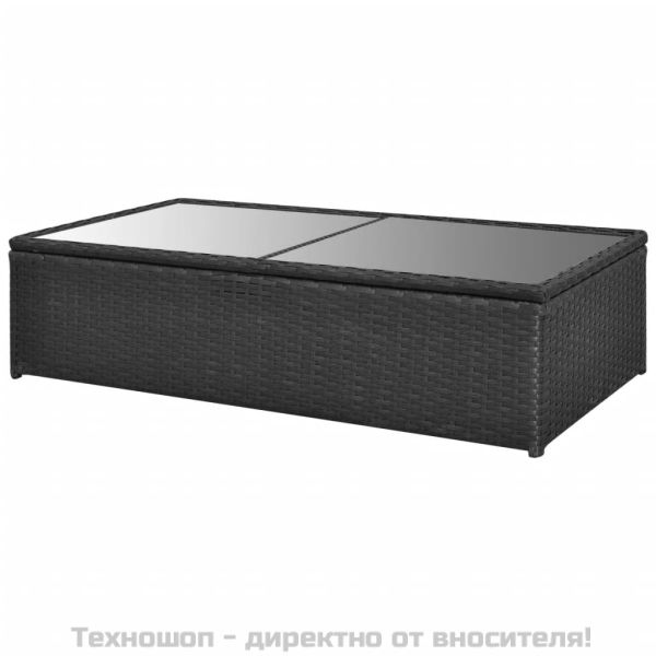 Градински комплект с възглавници, 4 части, черен полиратан