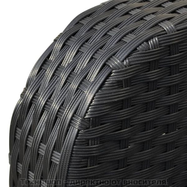 Градински комплект с възглавници, 4 части, черен полиратан