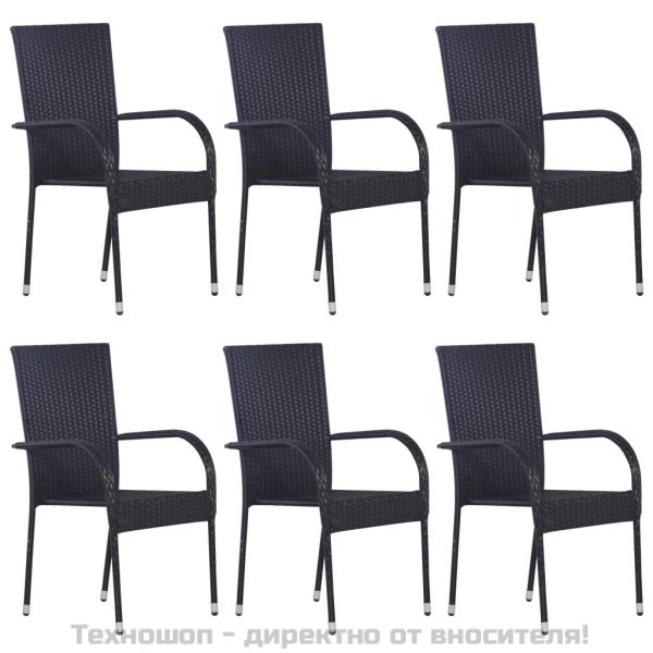 Градински трапезен комплект от 7 части, черно, полиратан