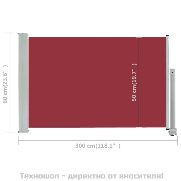 Прибираща се дворна странична тента, 60x300 см, червена