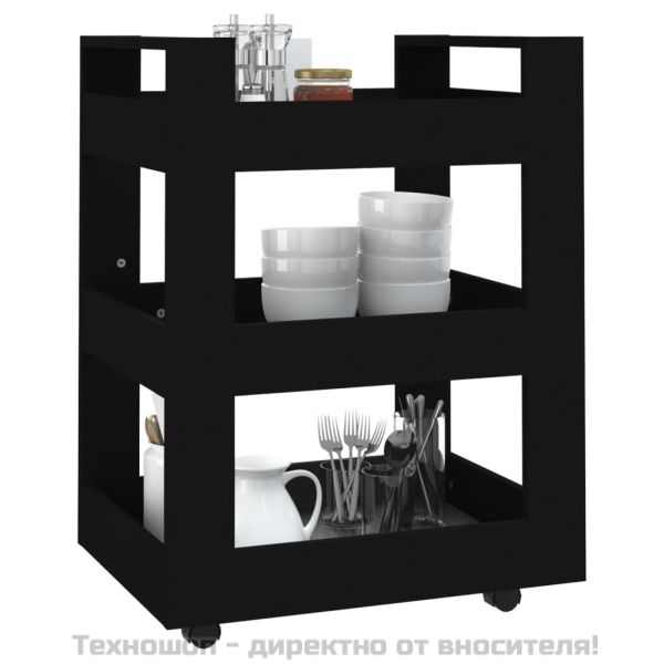 Кухненска количка, черна, 60x45x80 см, инженерно дърво