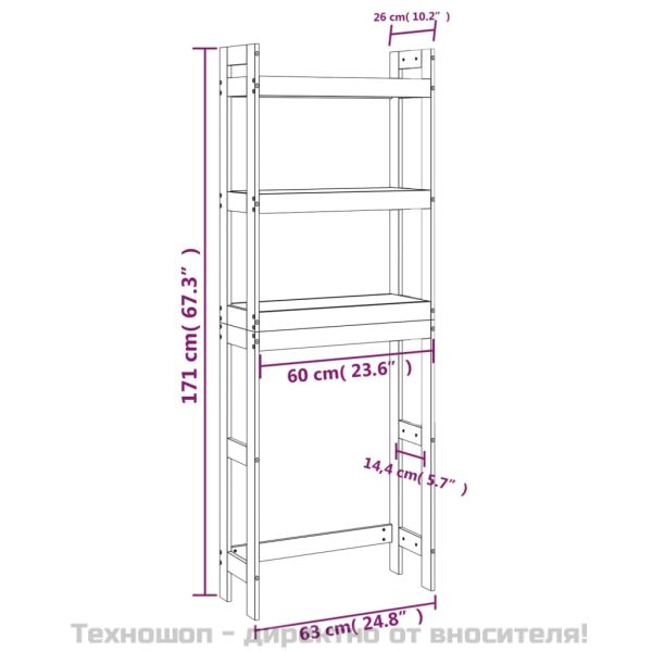 Етажерка за тоалетна, черна, 63x26x171 см, борово дърво масив
