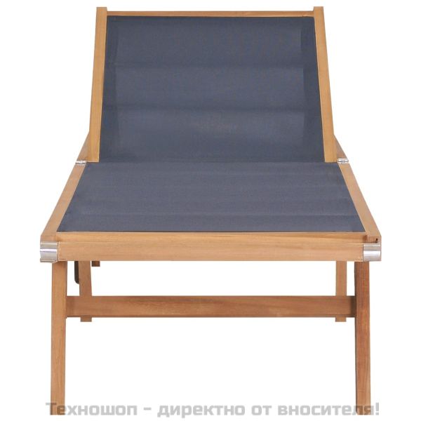Сгъваем шезлонг с колелца, тиково дърво масив и Textilene