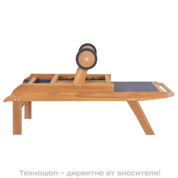 Сгъваем шезлонг с колелца, тиково дърво масив и Textilene