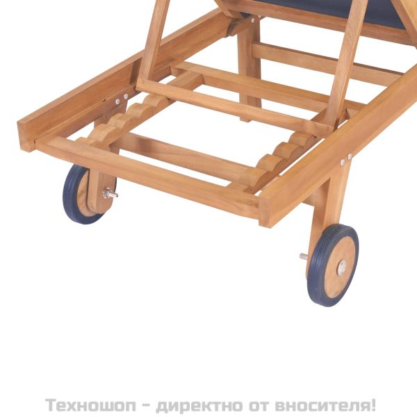 Сгъваем шезлонг с колелца, тиково дърво масив и Textilene