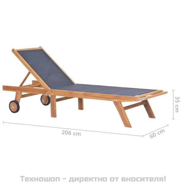 Сгъваем шезлонг с колелца, тиково дърво масив и Textilene