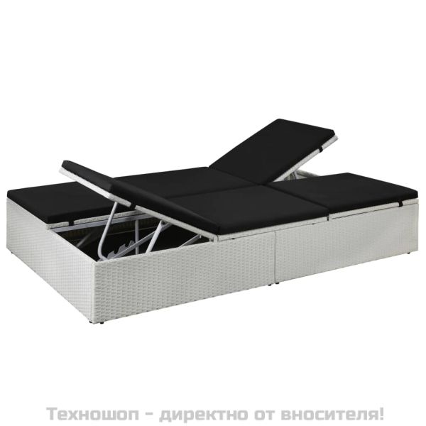 Шезлонг с шалте, черен полиратан