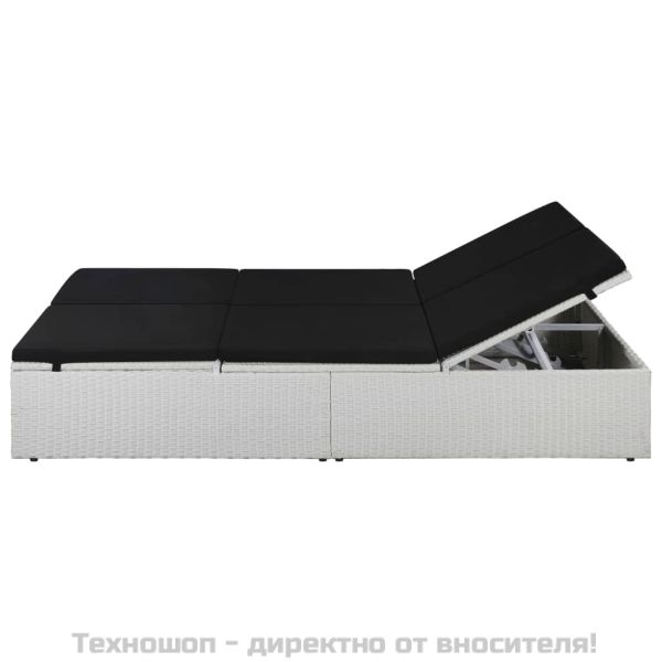 Шезлонг с шалте, черен полиратан