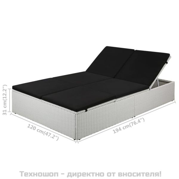 Шезлонг с шалте, черен полиратан