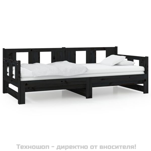 Разтегателна кушетка, черна, борово дърво масив, 2x(80x200) см