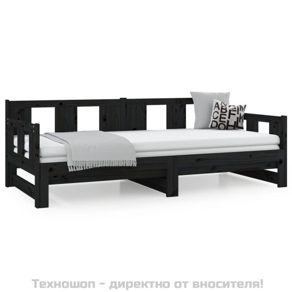 Разтегателна кушетка, черна, борово дърво масив, 2x(80x200) см
