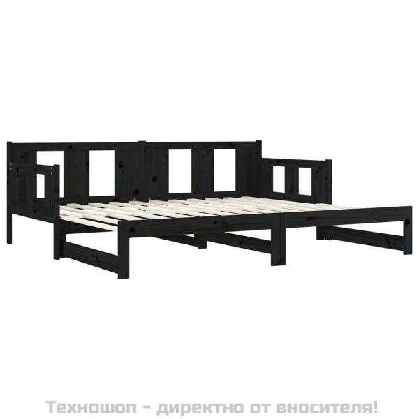 Разтегателна кушетка, черна, борово дърво масив, 2x(80x200) см