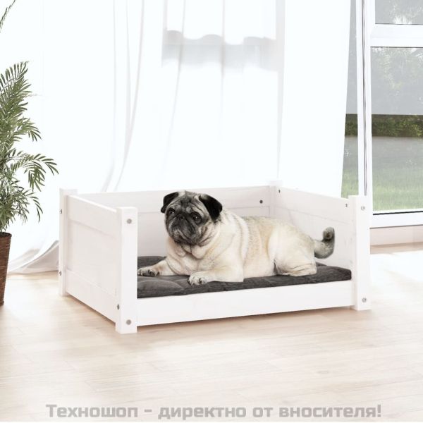 Кучешко легло, бяло, 65,5x50,5x28 см, масивна борова дървесина