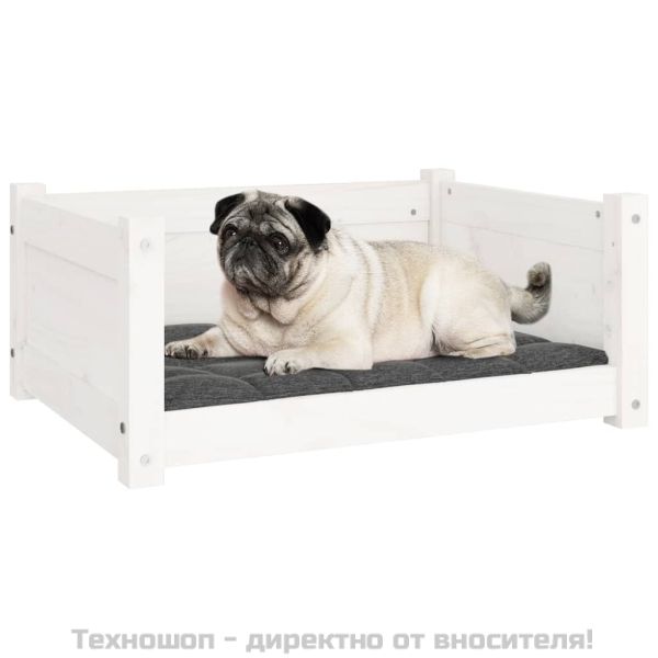 Кучешко легло, бяло, 65,5x50,5x28 см, масивна борова дървесина