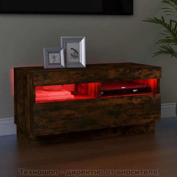 ТВ шкаф с LED осветление, опушен дъб, 80x35x40 см