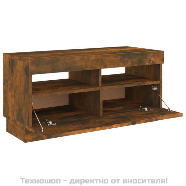 ТВ шкаф с LED осветление, опушен дъб, 80x35x40 см